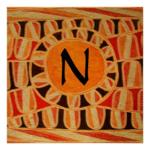 SOLAR GOLD MONOGRAM,bright yellow orange black Custom Announcements