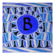 SOLAR MONOGRAM, blue turquase black white Invites