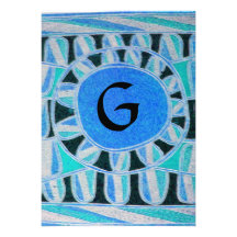 SOLAR MONOGRAM,bright blue turquase black white Personalized Invitation