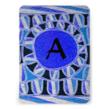 SOLAR MONOGRAM,bright blue turquase black white Personalized Announcements
