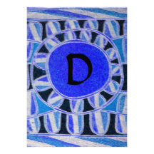 SOLAR MONOGRAM,bright blue turquase black white Personalized Announcement