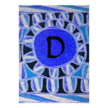 SOLAR MONOGRAM,bright blue turquase black white Personalized Invites