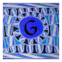 SOLAR MONOGRAM,bright blue turquase black white Custom Announcements