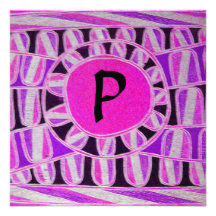 SOLAR MONOGRAM,bright pink fuchsia black white Custom Invites