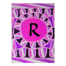SOLAR MONOGRAM,bright pink violet black white Personalized Invitation