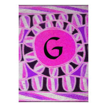 SOLAR MONOGRAM,bright pink violet blue black white Custom Invitation