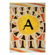 SOLAR MONOGRAM,bright yellow orange black white Invites