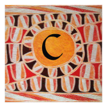 SOLAR MONOGRAM,bright yellow orange black white Custom Announcements