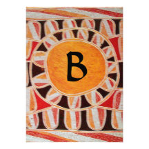 SOLAR MONOGRAM,bright yellow orange black white Personalized Invitation