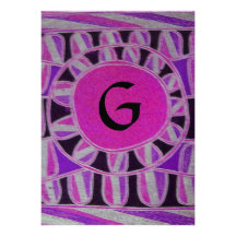 SOLAR SILVER METALLIC MONOGRAM,pink violet black Invitations
