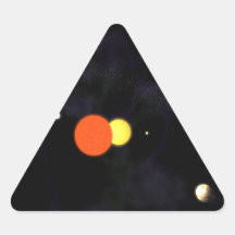Solar system with a binary star and four planets triangle stickers