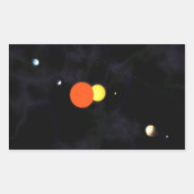 Solar system with a binary star and four planets rectangular stickers