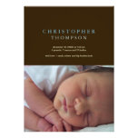 Solid sophistication brown blue photo baby birth invitations