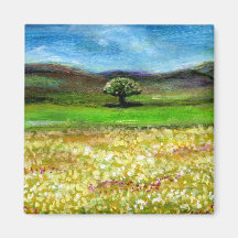 SOLITARY TREE IN THE YELLOW FLOWER FIELD,TUSCANY REFRIGERATOR MAGNETS