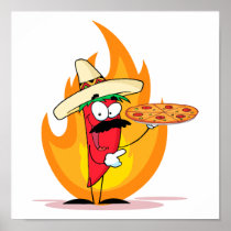 Sombrero Chile Chili Pepper Holds Up Pizza Print