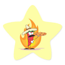 Sombrero Chile Chili Pepper Holds Up Pizza Star Sticker