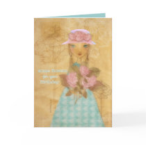 some flowers for your birthday, folkart girl cards
