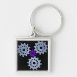 Some silver gears with a little purple key chains