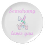 Somebunny vous aime (le lapin de fille) assiettes
