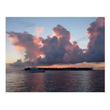 Sonnenuntergang am Meer mit Schiff Postkarten