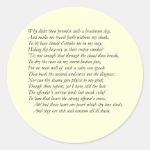 Sonnet # 34 by William Shakespeare Round Sticker