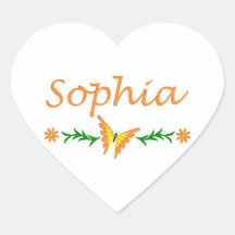 Sophia (Orange Butterfly) Heart Sticker
