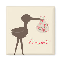 Sophisticated Stork Cherry Blossom Baby Shower Refrigerator Magnet