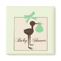 Sophisticated Stork Green & Brown Baby Shower Magnet