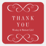 Sophisticated swirls holiday red thank you label sticker