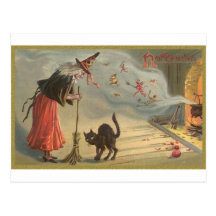 Sorcière de Wintage Halloween, chat Cartes Postales