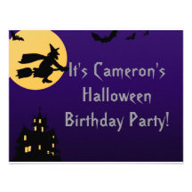 "Sorcière en vol à l'anniversaire de Halloween de  Invitations Personnalisées