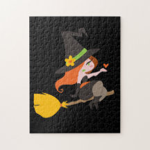 Sorcière montant un manche à  balai puzzle