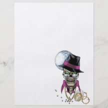 Souteneur de crâne avec le chapeau, les verres, la prospectus avec motif
