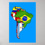 South American flags of South America flag Map Posters