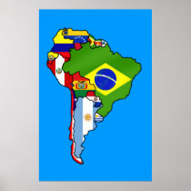 South American flags of South America flag Map Posters