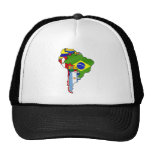 South American flags of South America Map Trucker Hats