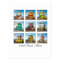 South Beach, Miami Life Guard Shacks Postcard