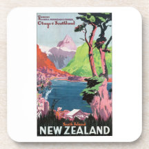 South Island New Zealand Travel Poster Beverage Coasters