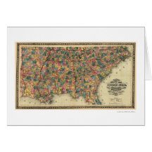 Southern States Railroad Map 1864 Greeting Card