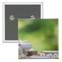 Spa and Wellness Utensils in a tropical garden Buttons