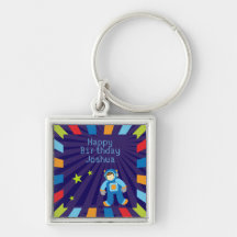 Space Age Happy Birthday Keychain