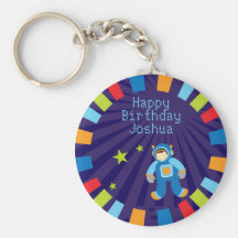Space Age Happy Birthday Keychain