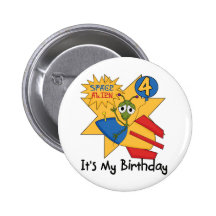 Space Alien 4th Birthday T-shirts and Gifts Pins