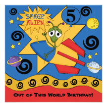 Space Alien Customized  Birthday Invitations
