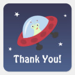 Space cartoon thank you stickers with cute alien