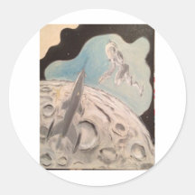 Space Girl, Ray Gun Girl, Rocket Girl, Moon Round Sticker