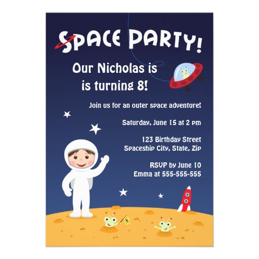 Space party birthday invitation for boys