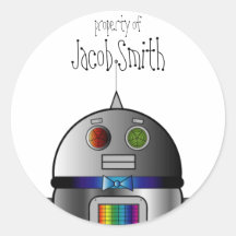 space ROBOT custom school / book ID label Round Sticker