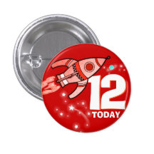 Space rocket red boys age 12 button