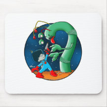 Spaceman & Dinosaur Worm Mouse Pad